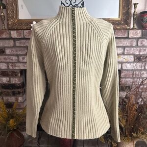Vintage 90s Ribbed Beige Mock Neck Long Sleeve Pullover Sweater